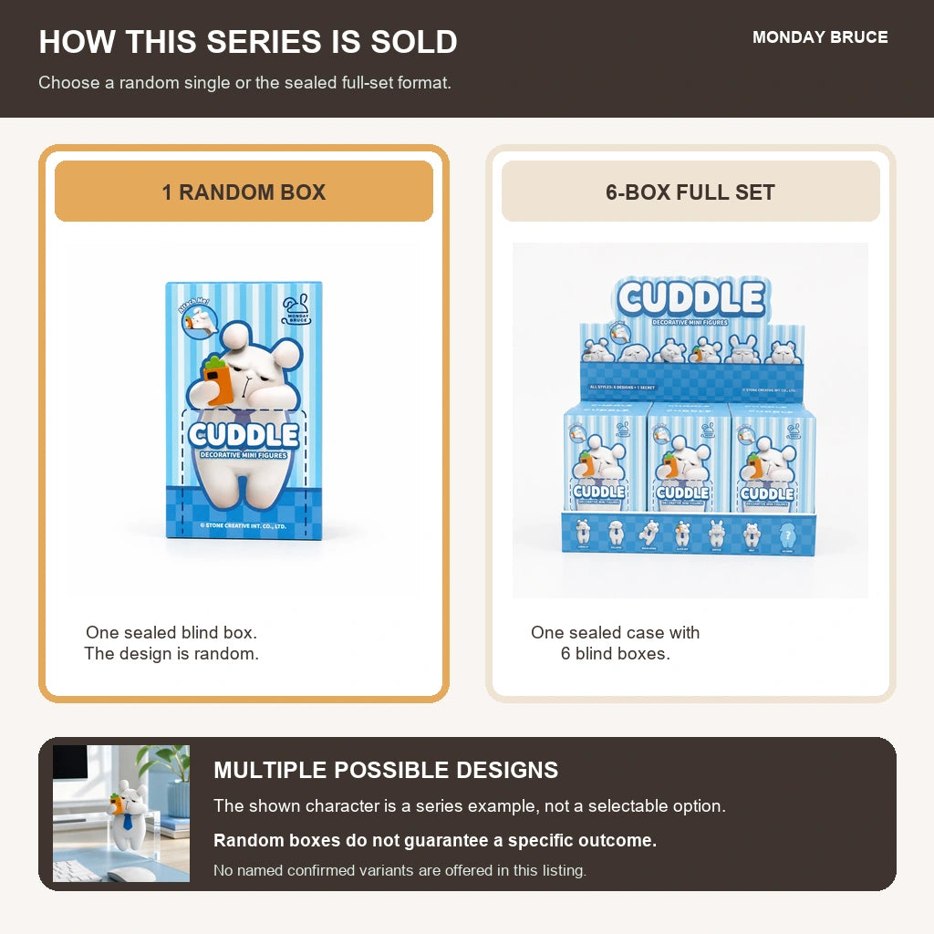 Monday Bruce Cuddle Series Mini Figure Blind Box buying options and random series scope
