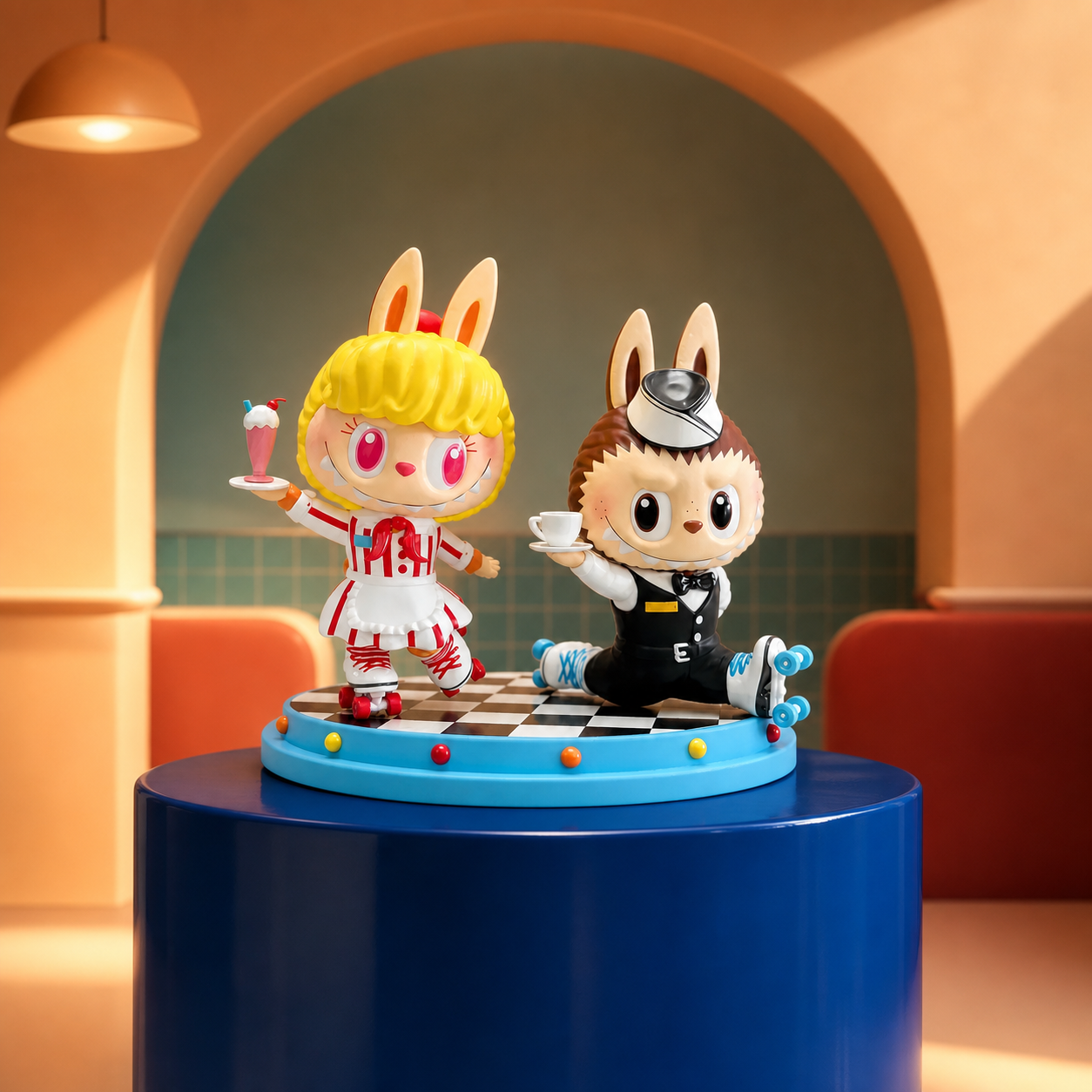THE MONSTERS Labubu Cafeteria Figurine premium cafe display scene