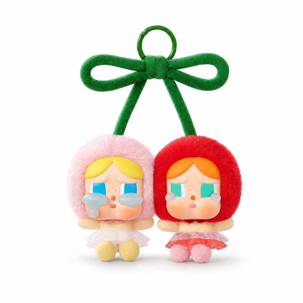 CRYBABY Love You Cherry Much Vinyl Plush Hanging Card front view on white background