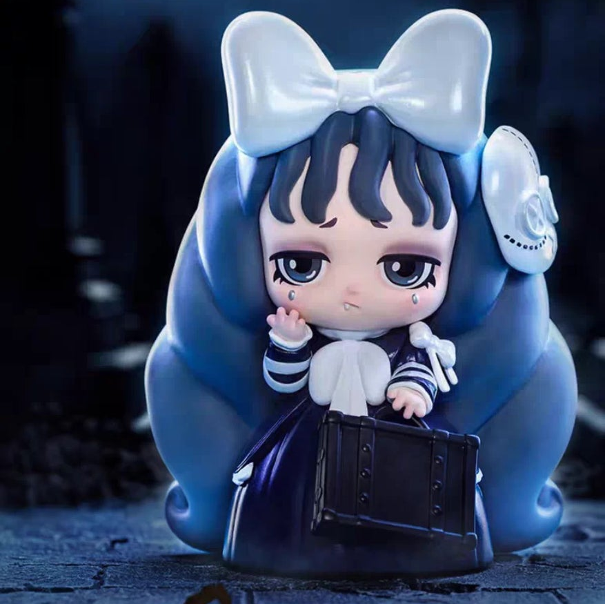 Lilith Secret Experiment Skeleton Priest complete blue-haired figure with bow and black book; illustrative random-series design