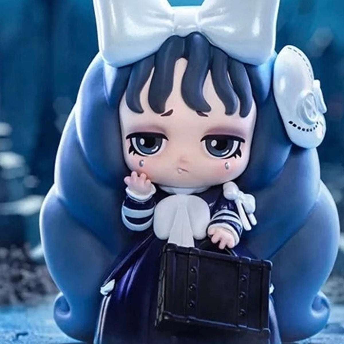 Lilith Secret Experiment Skeleton Priest blue hair, face, bow and book detail; cropped series example, not a complete-product view