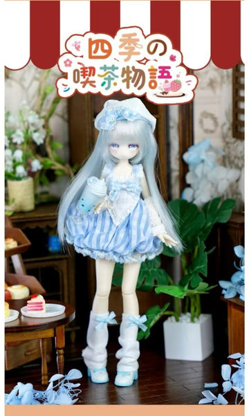 Momotale Four Seasons Tea Tales blue-and-white physical doll example with complete hat, long hair, hands and paired shoes
