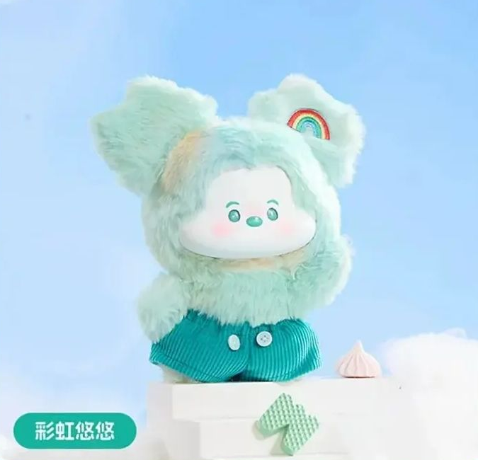Mickey Head In The Clouds complete green plush collectible with both ears, rainbow patch, face, arms and shorts; illustrative random-series design, props not included