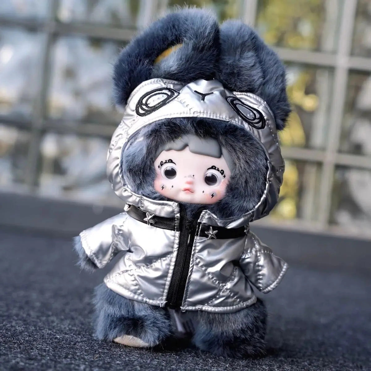 NOMMI Weather Forecast Thunderstorm plush doll, complete view showing hood and both feet