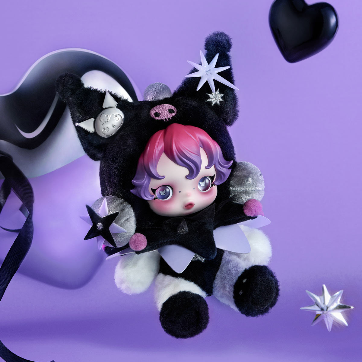 SKULLPANDA KUROMI plush alternate frontal pose; not MY MELODY or a two-plush bundle