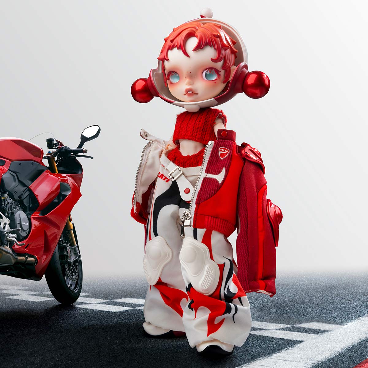 SKULLPANDA × DUCATI — Full-body identity; motorcycle display prop excluded
