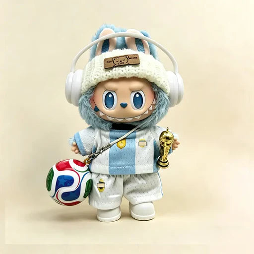 Labubu Football Jersey Outfit Set - Football National Team Inspired Classic Set 17cm - Blue & White Stripes (Argentina Edition) doll outfit main product card | KikiBuddies