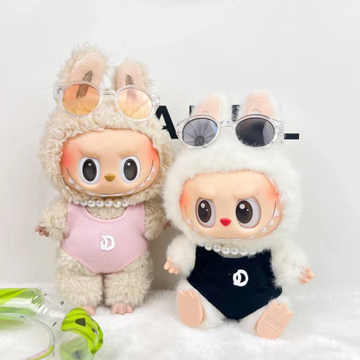 Labubu / The Monsters 17cm Outfit · 3-Piece Sleek Swimsuit - Pink Chic Set: Pink Swimsuit + Necklace + Classic Sunglasses doll outfit detail view 5 | KikiBuddies
