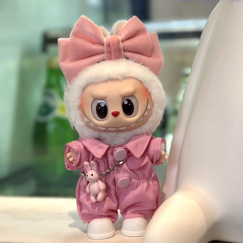 Soft Utility OOTD Set #37 — Pink Ribbon Cargo Jumpsuit Set Labubu Doll + Curated Outfit