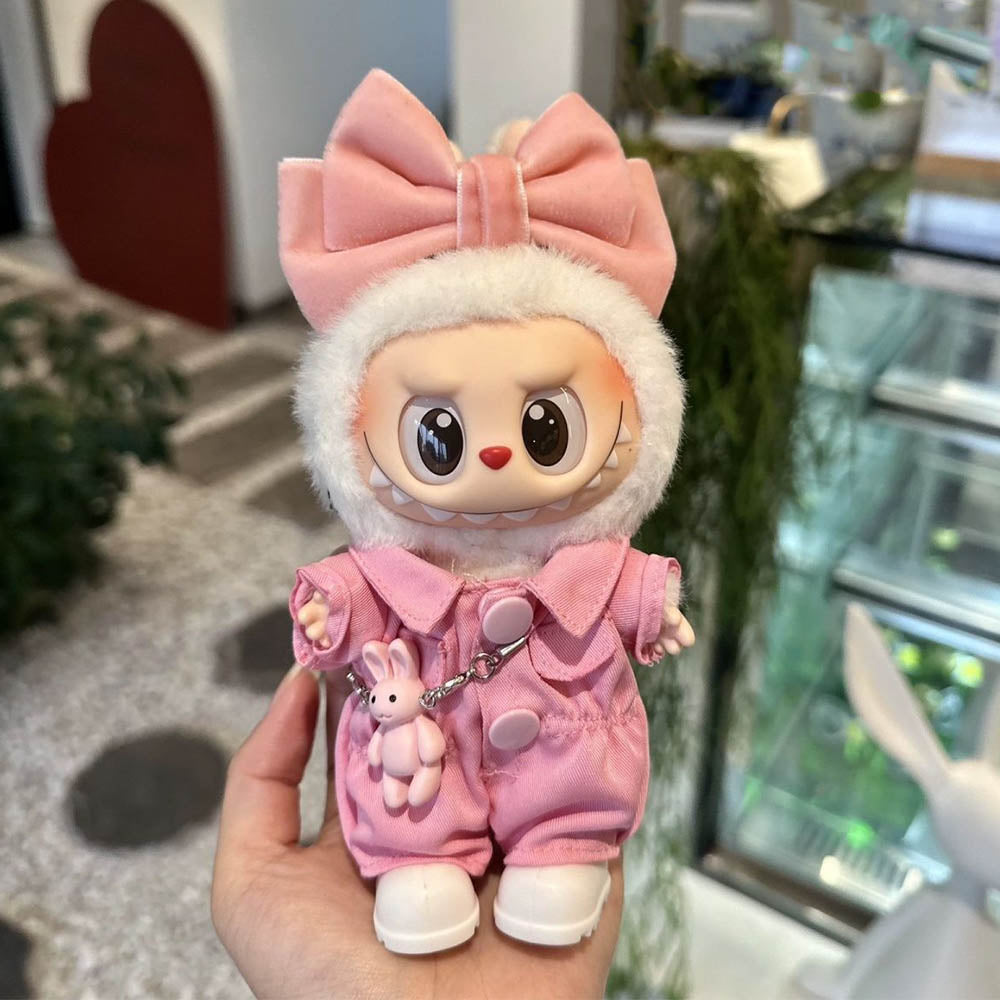 Soft Utility OOTD Set #37 — Pink Ribbon Cargo Jumpsuit Set Labubu Doll + Curated Outfit