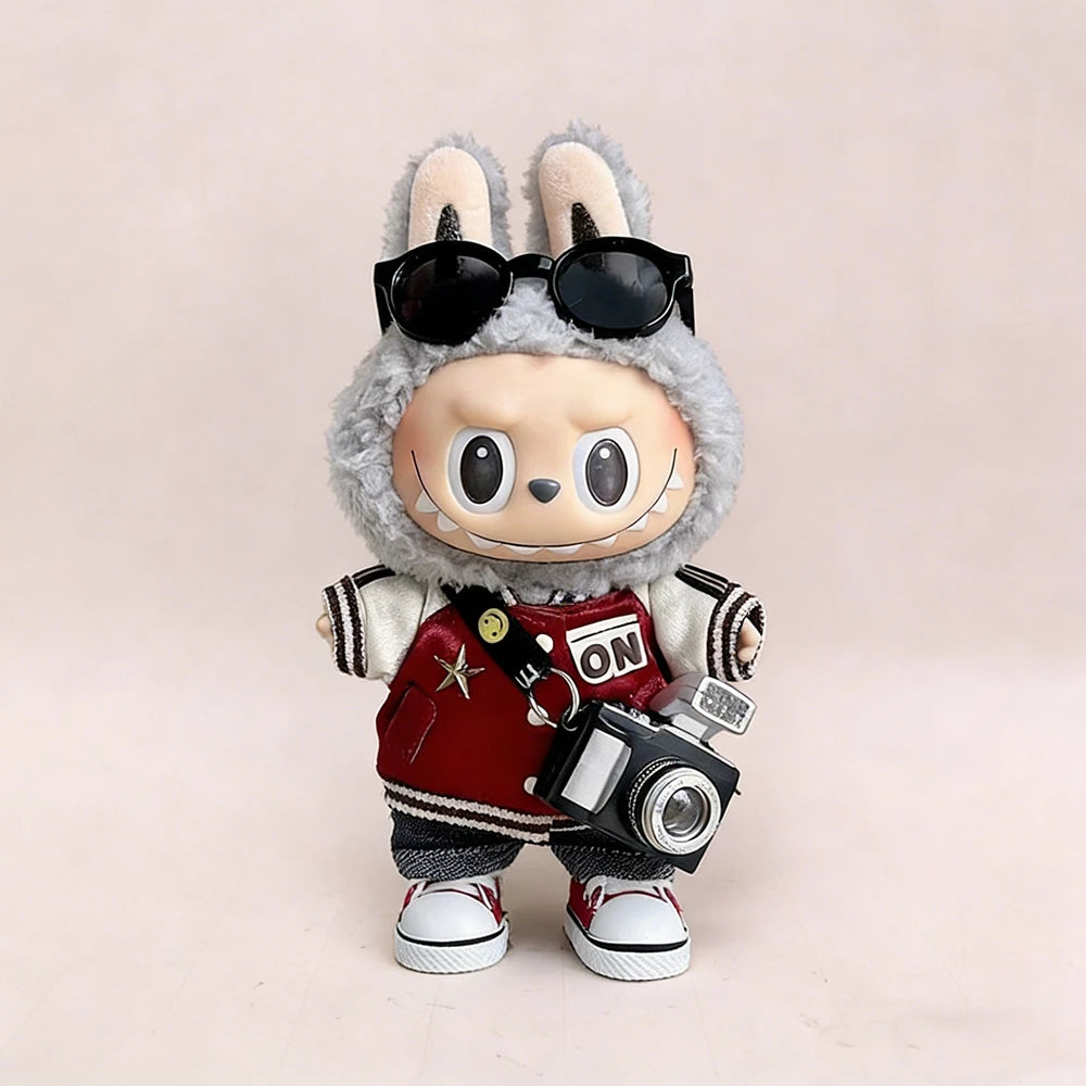 5-Piece Varsity Baseball Jacket & Camera Outfit Set for Labubu 17cm