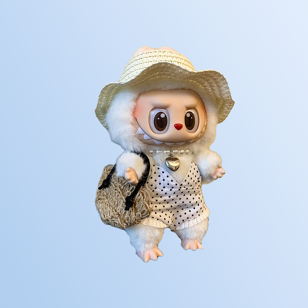 Labubu Garden Breeze Set – White Polka Dot & Straw Hat Edition (3 Items)