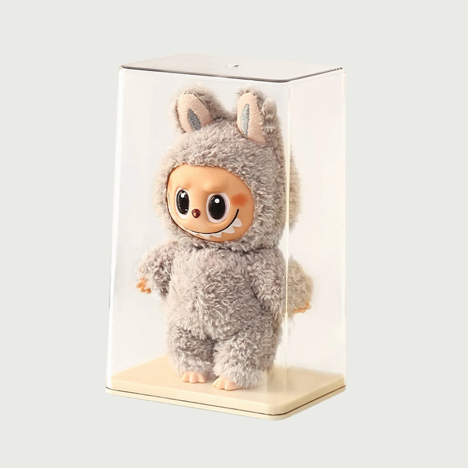 Stackable dustproof storage boxes compatible with Labubu Family Generation 1, 2, and 3 plush dolls.