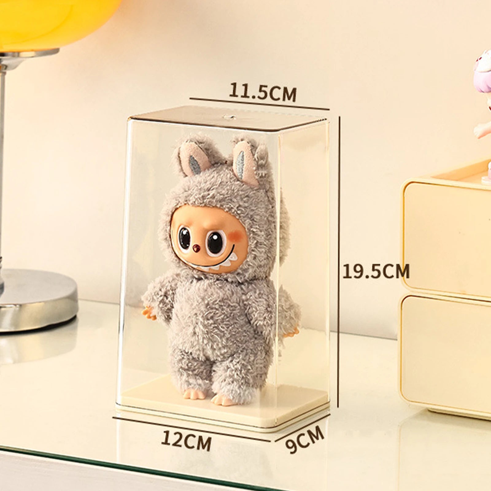 Stackable dustproof storage boxes compatible with Labubu Family Generation 1, 2, and 3 plush dolls.