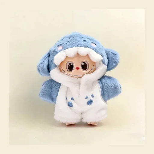 Blue Shark Plush Onesie Jumpsuit for Labubu 17cm