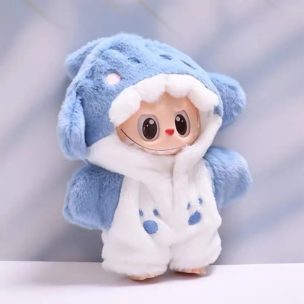 Blue Shark Plush Onesie Jumpsuit for Labubu 17cm