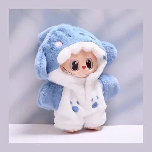 Blue Shark Plush Onesie Jumpsuit for Labubu 17cm