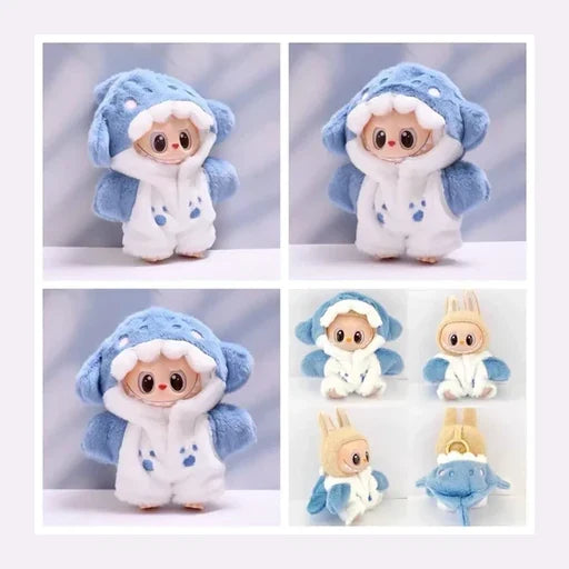 Blue Shark Plush Onesie Jumpsuit for Labubu 17cm