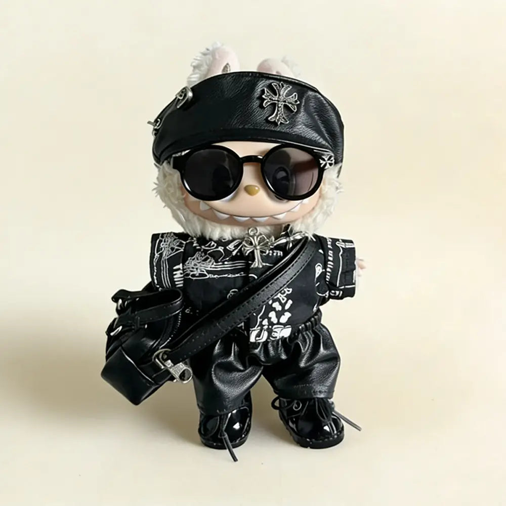 Black Rebel Leather-Look Outfit Set for Labubu - main product card | KikiBuddies