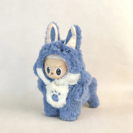 Deep Sea Shark Plush Hooded Jumpsuit For Labubu — 17cm - front view | KikiBuddies