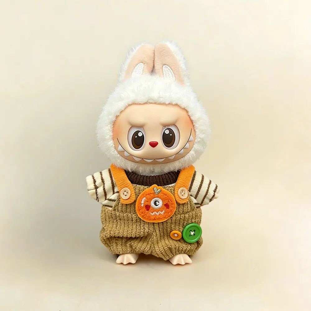 Dopamine Color Stripe Doll Outfit Set with Glasses & Boots for Labubu 17cm