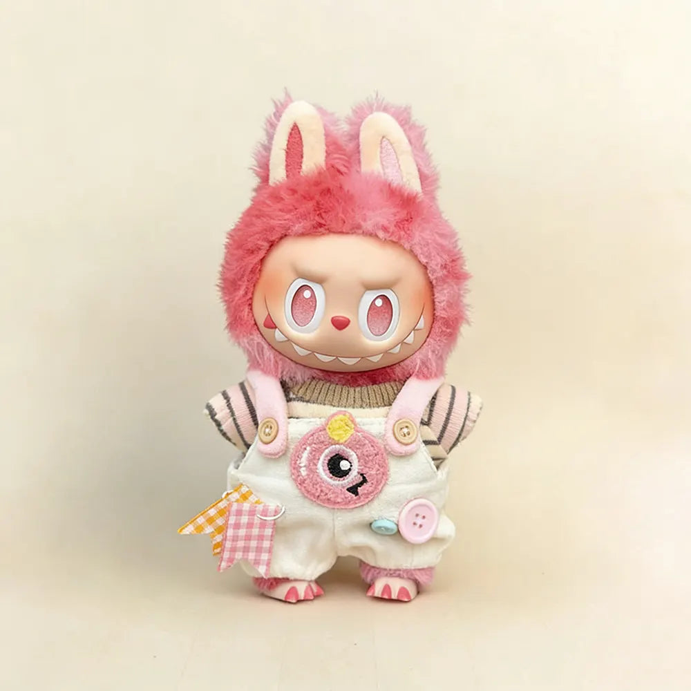 Dopamine Color Stripe Doll Outfit Set with Glasses & Boots for Labubu 17cm