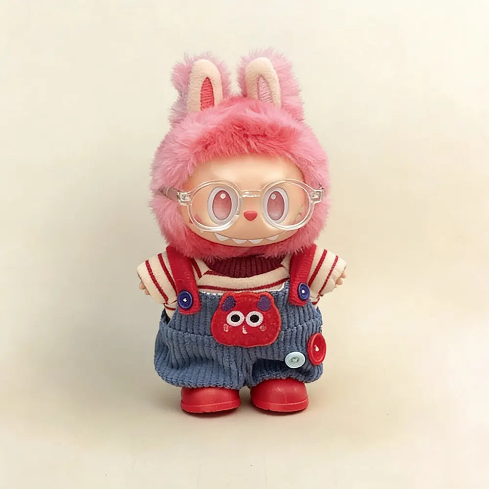 Dopamine Color Stripe Doll Outfit Set with Glasses & Boots for Labubu 17cm