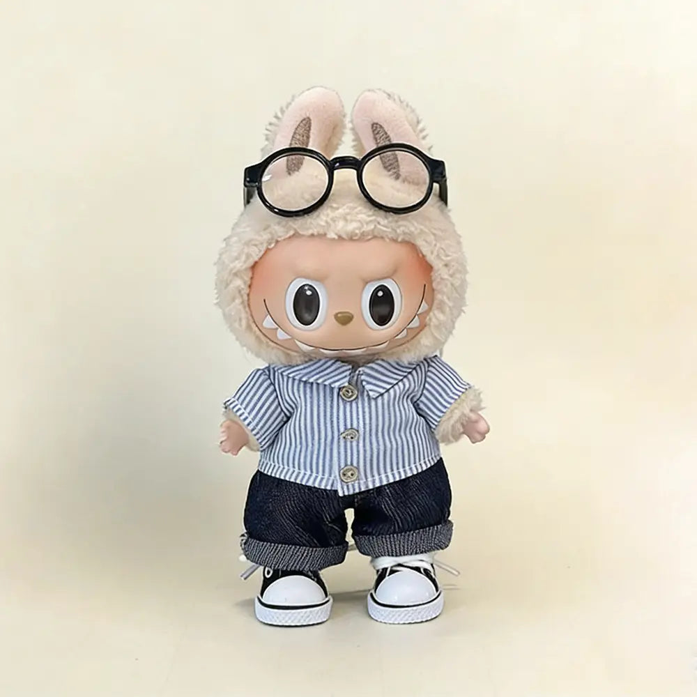Flip With Me Style Summer Striped Shirt & Denim Jumpsuit for Labubu 17cm