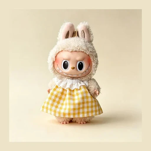 Gingham Plaid Spring Dress for Labubu 17cm