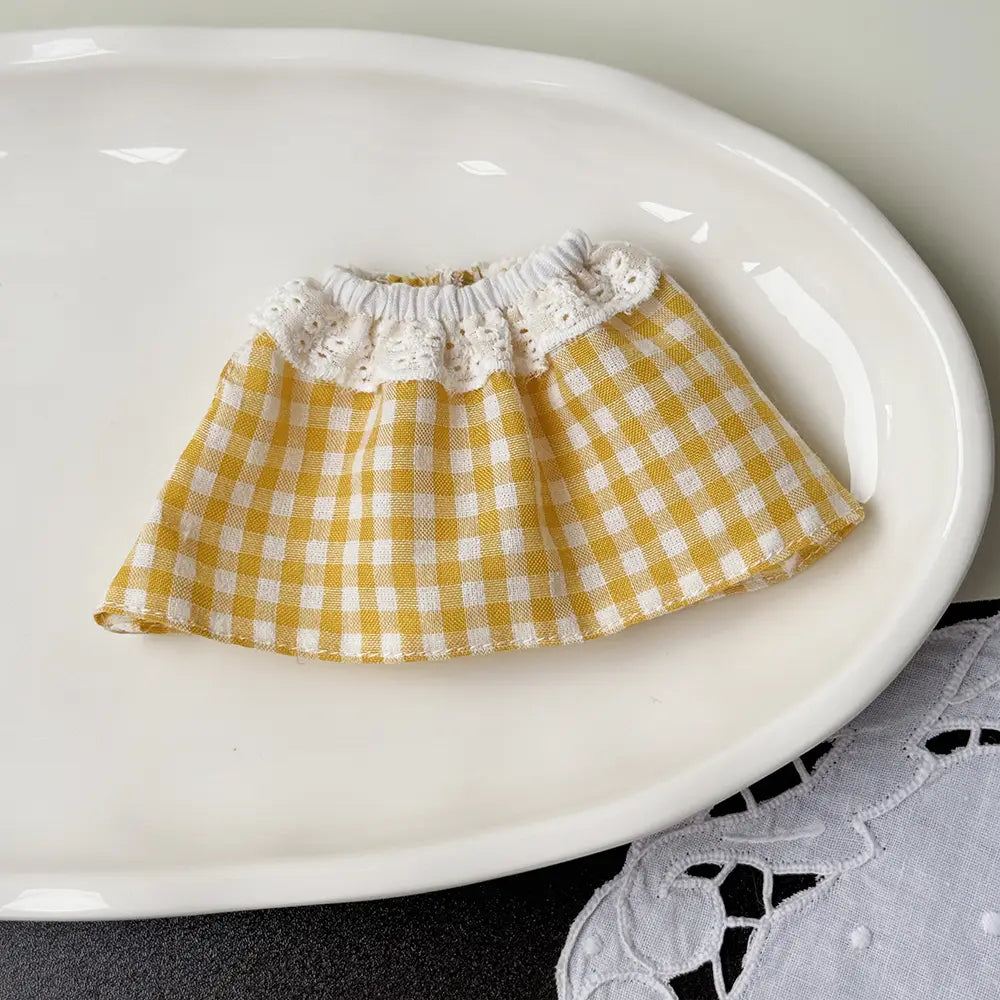Gingham Plaid Spring Dress for Labubu 17cm