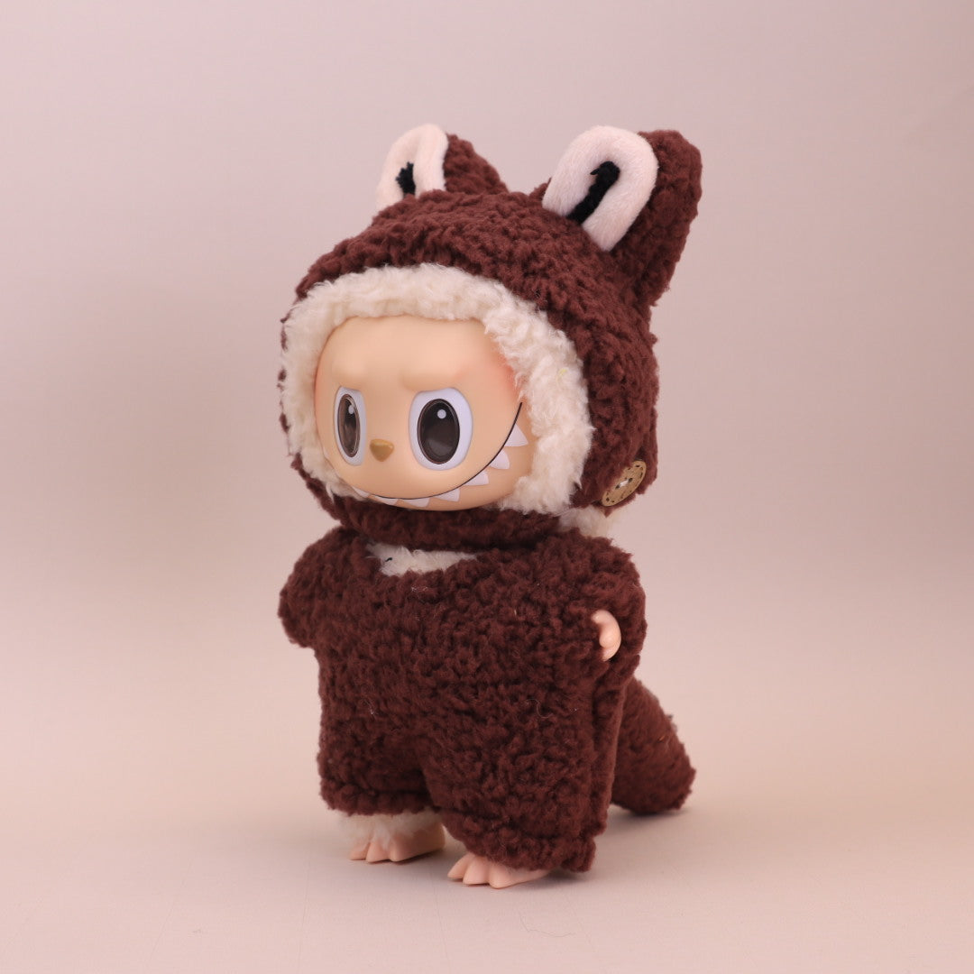Labubu Chief Inspired Doll Clothes | Brown Monster Plush Outfit & Gold Necklace