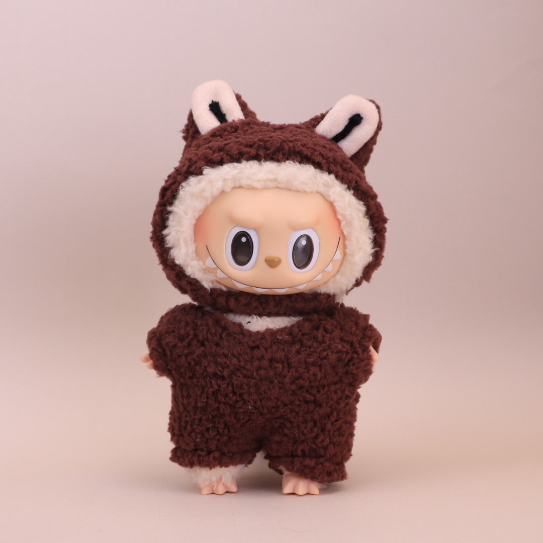 Labubu Chief Inspired Doll Clothes | Brown Monster Plush Outfit & Gold Necklace