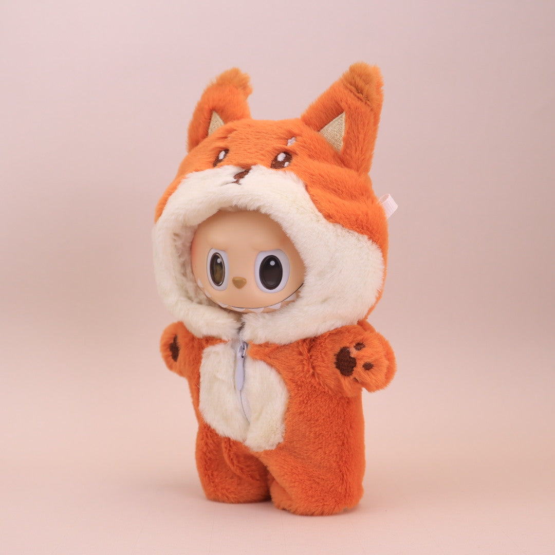 Kikibuddies Labubu Fox Plush Outfit - Doll Clothes Vibrant Orange Jumpsuit