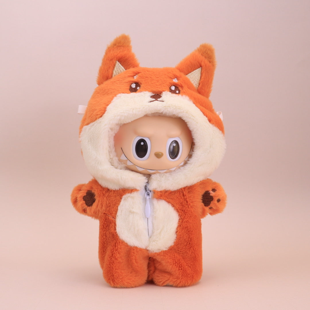 Kikibuddies Labubu Fox Plush Outfit - Doll Clothes Vibrant Orange Jumpsuit
