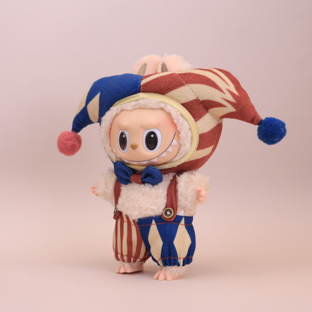 Kikibuddies Labubu 17cm Clown Outfit Set | Two-Tone Jester Hat & Overalls