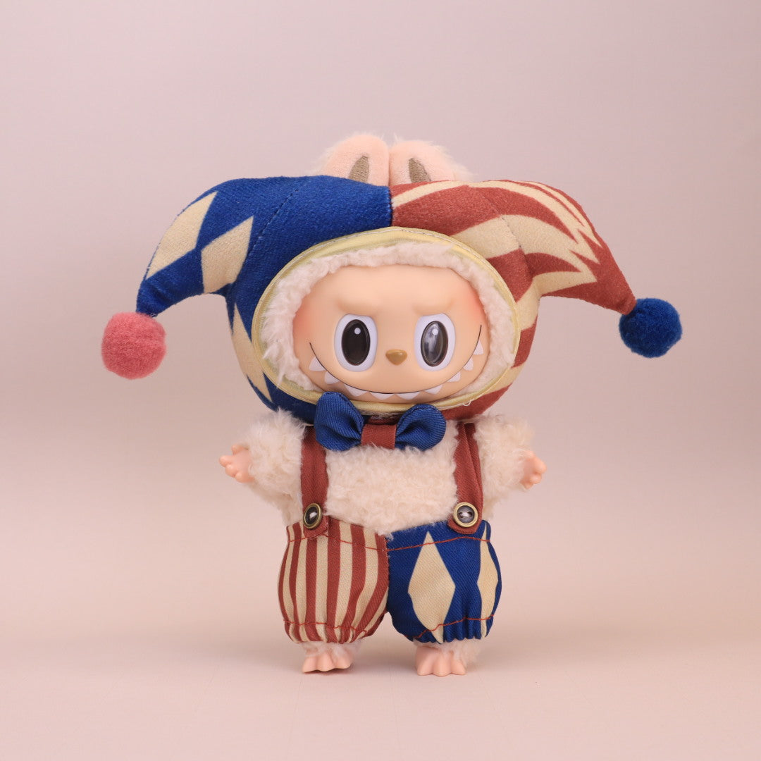Kikibuddies Labubu 17cm Clown Outfit Set | Two-Tone Jester Hat & Overalls