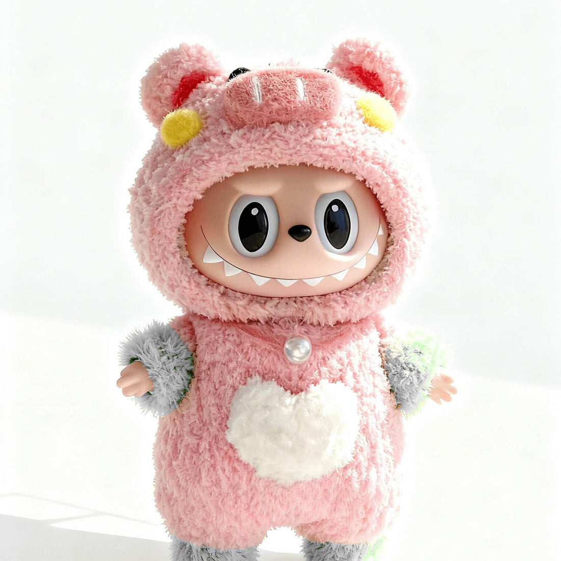 KIKIBUDDIES Labubu 17cm Pink Pig Plush Costume Set - Hooded Outfit