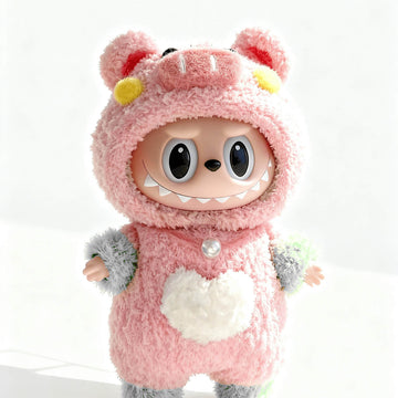 KIKIBUDDIES Labubu 17cm Pink Pig Plush Costume Set - Hooded Outfit