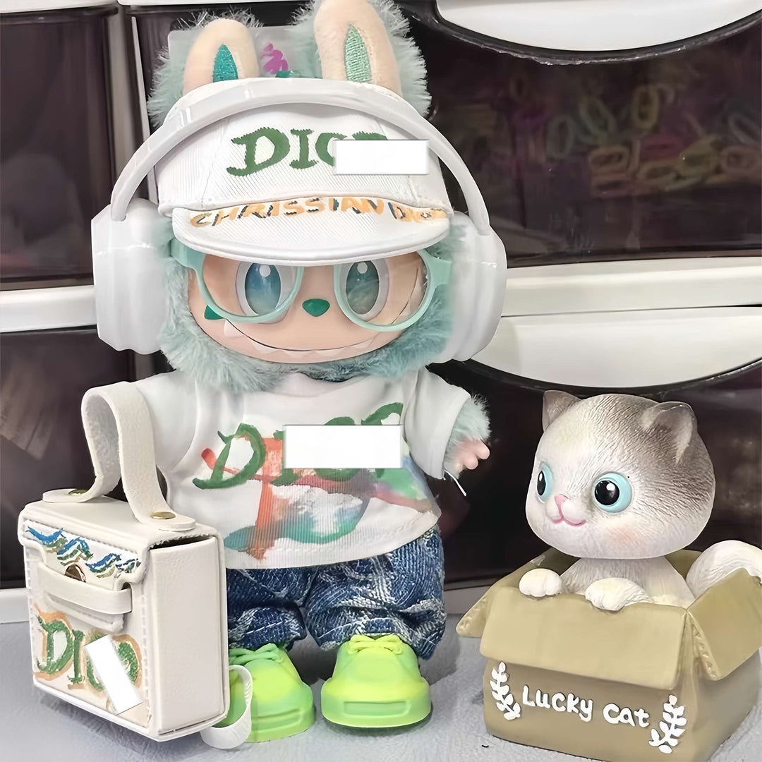 KIKIBUDDIES Labubu 17cm Streetwear Set - Hat + Headphones + Full Outfit