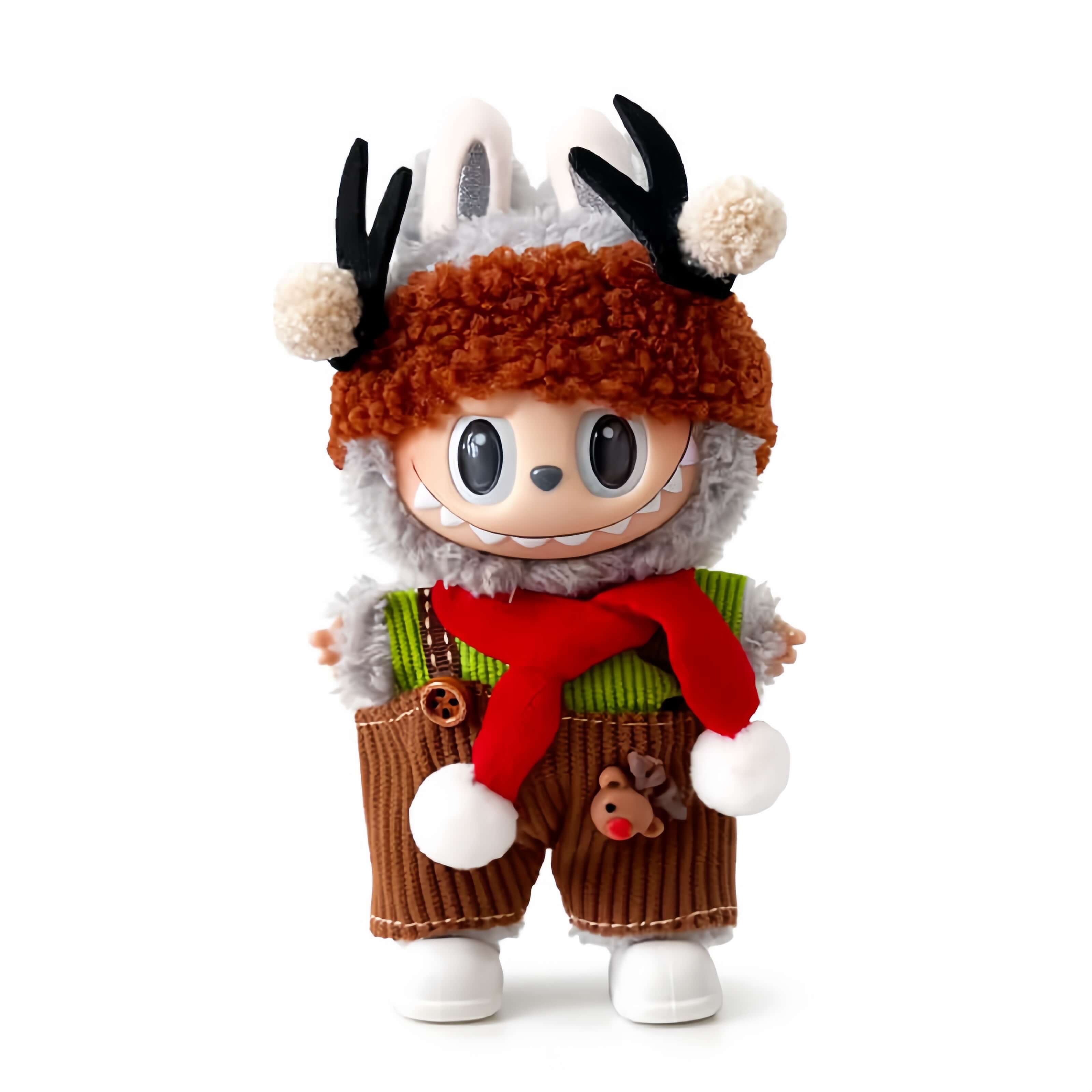 KIKIBUDDIES Labubu Christmas Reindeer Set - Antler Hat + T-Shirt + Overalls + Scarf
