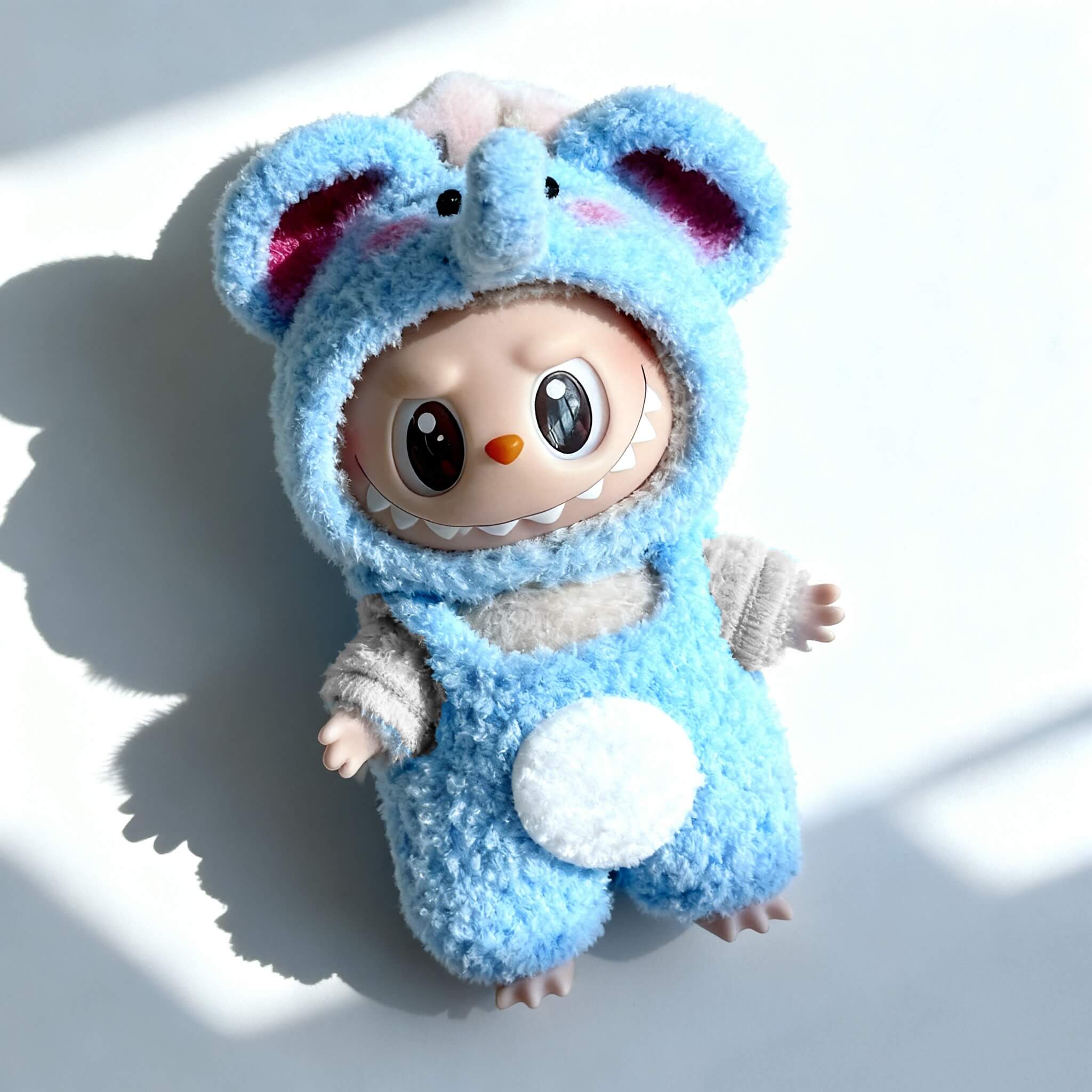 KIKIBUDDIES Labubu Fluffy Elephant Outfit Blue - Hoodie & Overalls