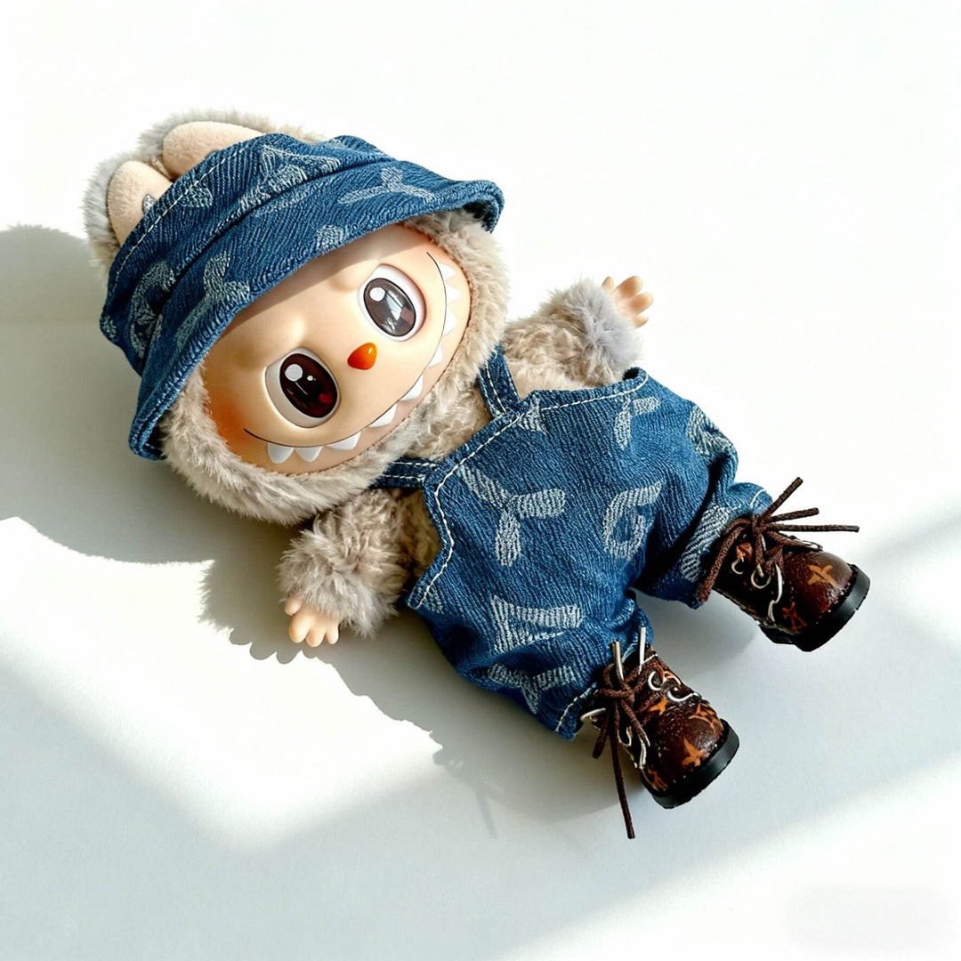 KIKIBUDDIES  Labubu Luxe Denim Outfit Set Light blue – Bucket Hat + Overalls