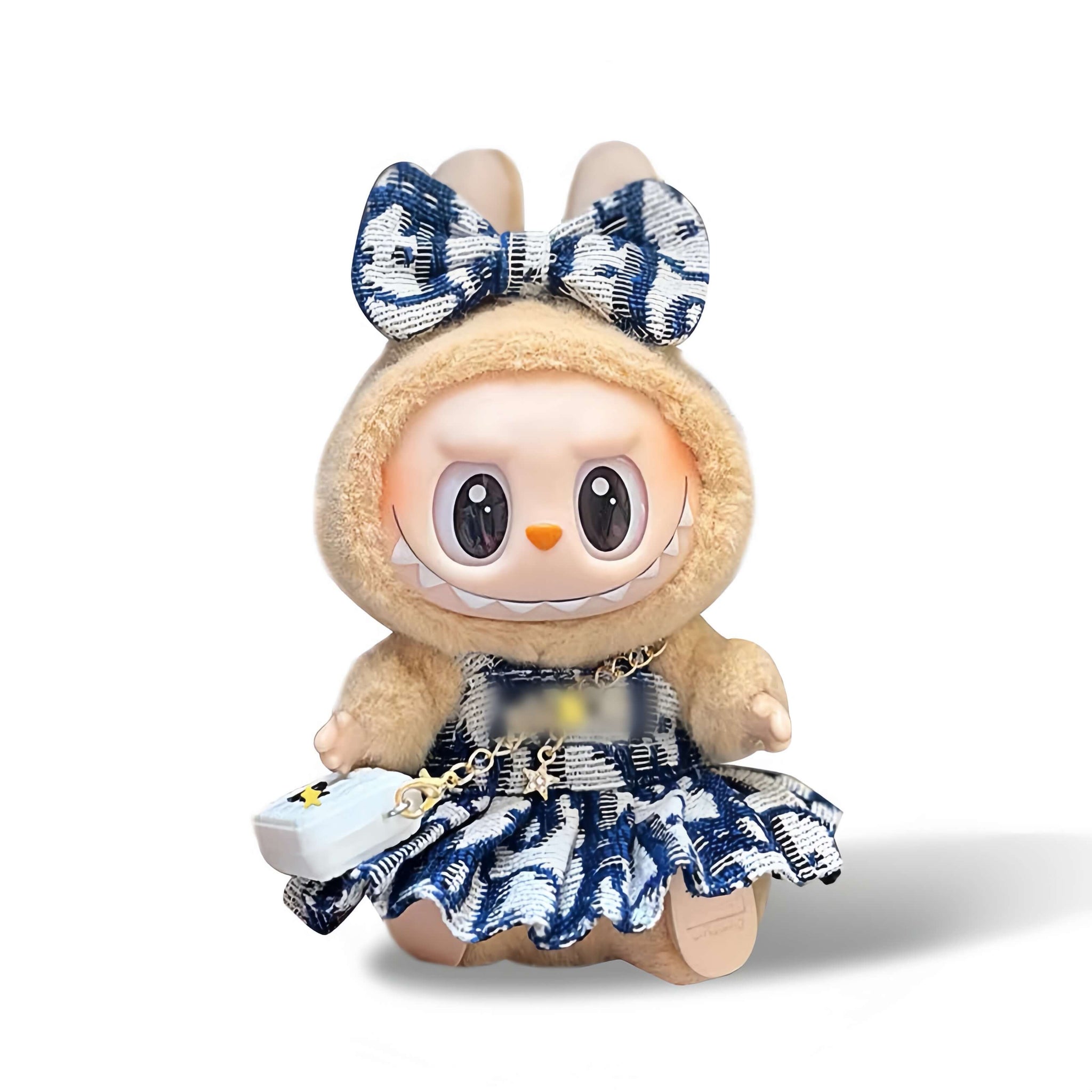 KIKIBUDDIES Labubu Luxury Tweed Set - Plaid Bow Headpiece + Checkered Dress