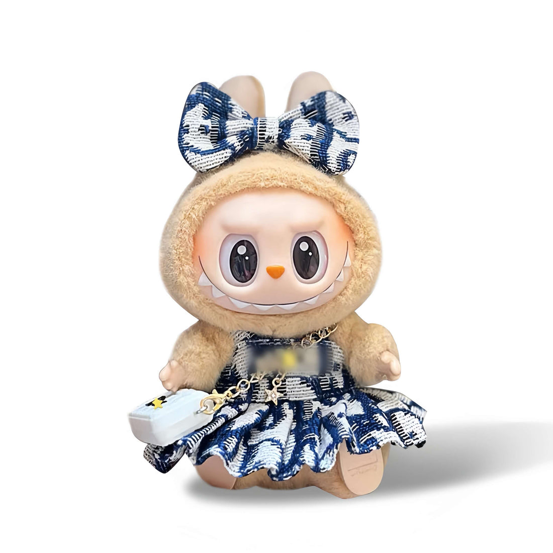 KIKIBUDDIES Labubu Luxury Tweed Set - Plaid Bow Headpiece + Checkered Dress