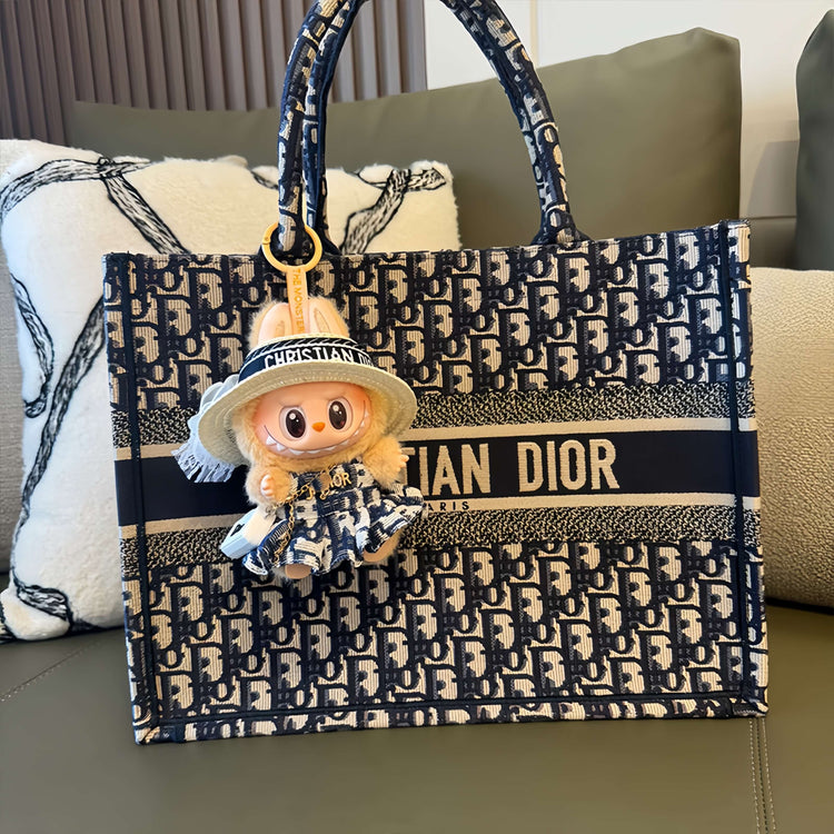 KIKIBUDDIES Labubu Luxury Tweed Set - Straw Hat + Denim Tweed Dress + Mini Bag