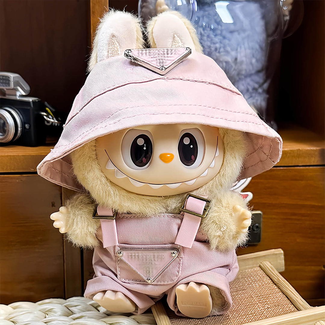 KIKIBUDDIES Labubu Pink Street Style Set – Logo Bucket Hat + Overalls