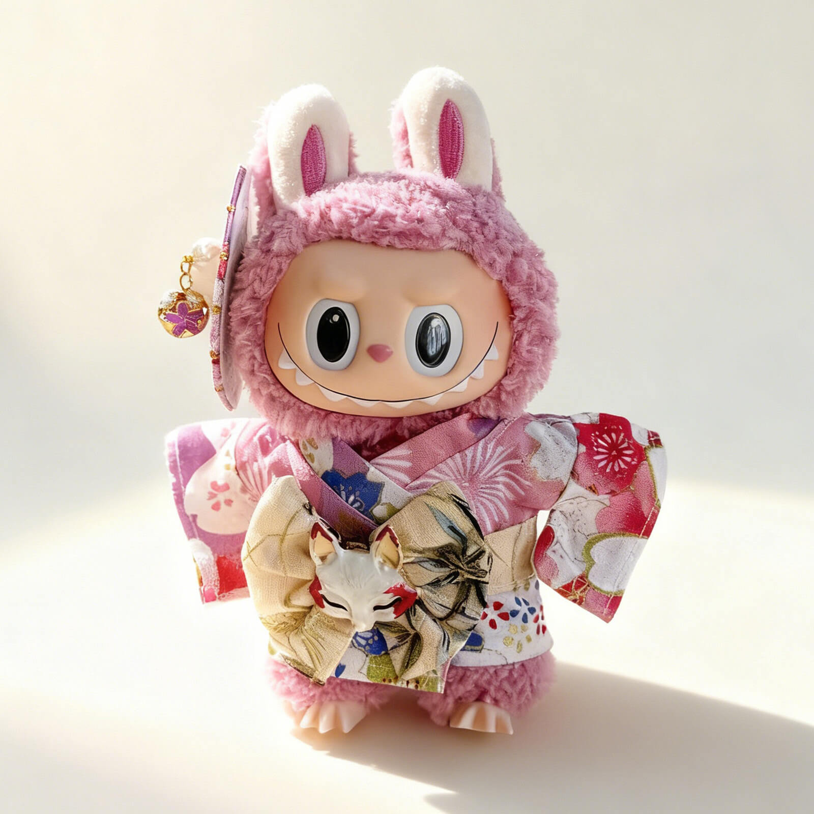 KIKIBUDDIES Labubu Purple Floral Kimono Outfit - Bow & Hair Accessory