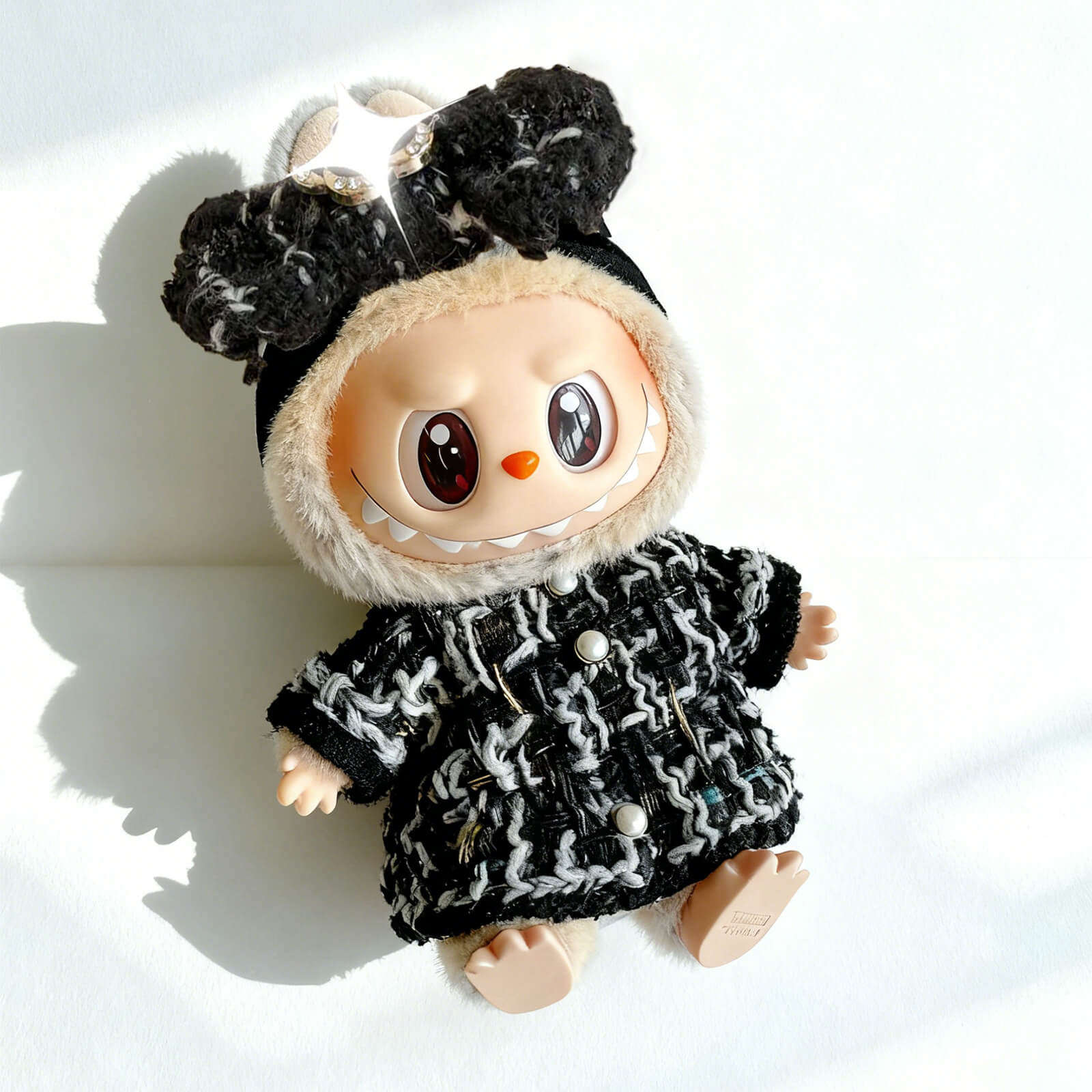 KIKIBUDDIES Labubu Tweed Set Black -  Bow Headpiece + Pearl Coat