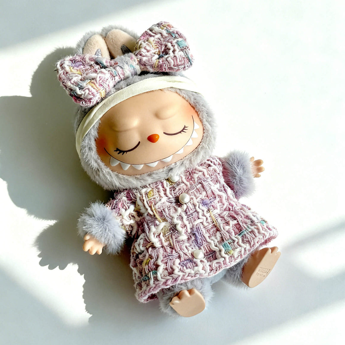  KIKIBUDDIES Labubu Tweed Set Pink - Bow Headpiece + Pearl Dress