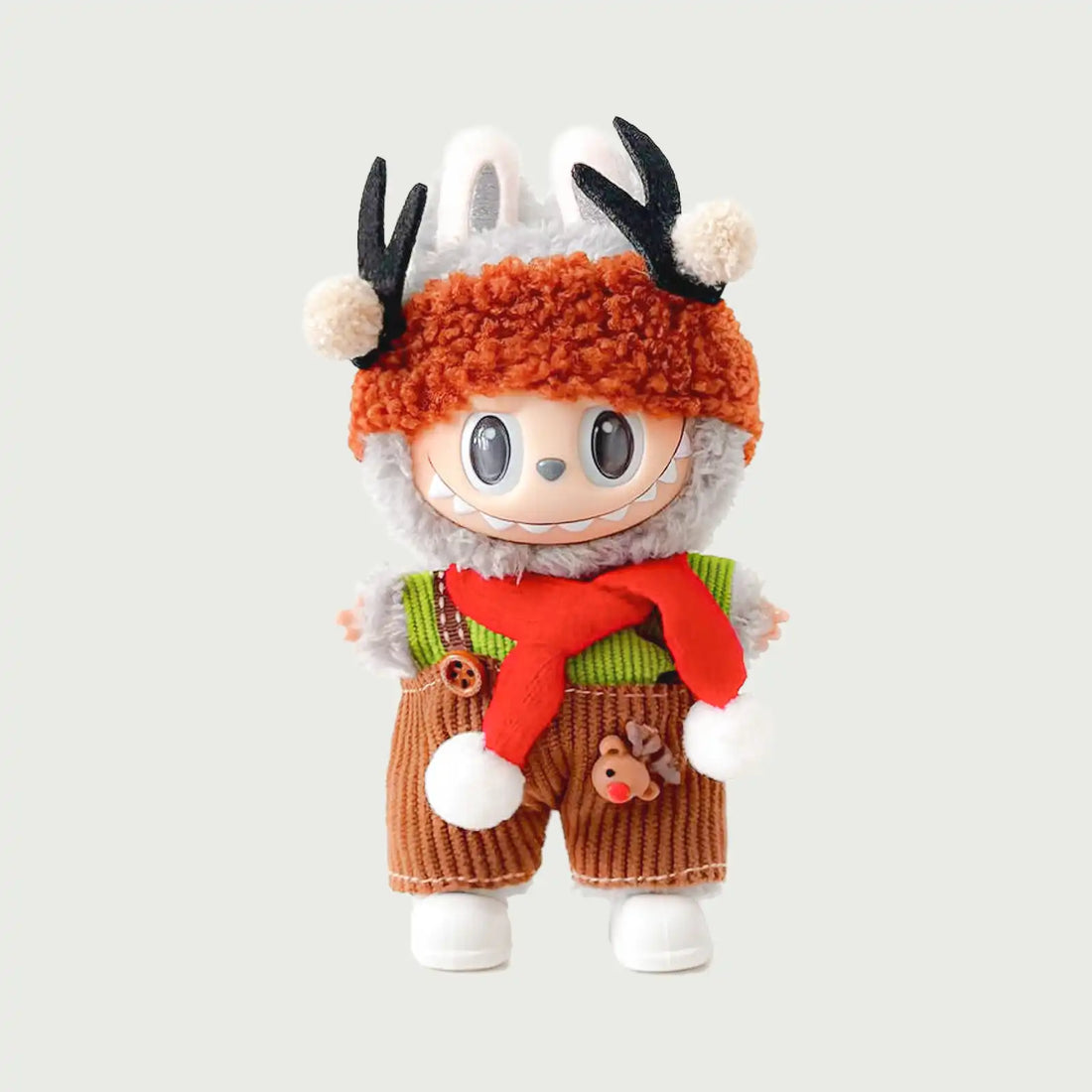Kikibuddies Labubu Christmas Reindeer Set - Antler Hat + T-Shirt + Overalls + Scarf